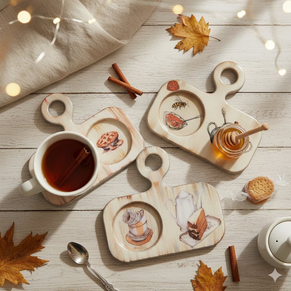 Handmade Wooden Dessert-Themed Coaster Set Set of 3